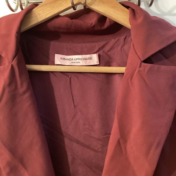 Amanda Uprichard Cropped Button Up Blazer Burgundy Women’s Jacket Size M - Picture 7 of 13